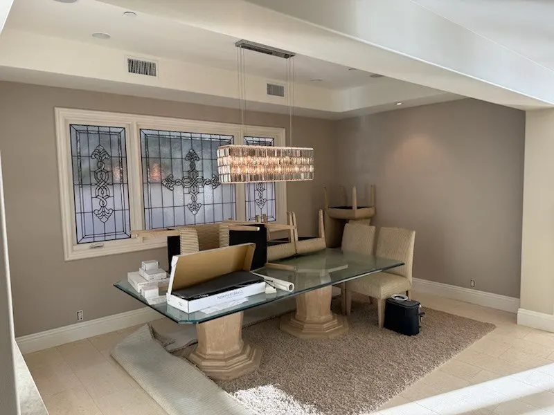 Residential wallpaper installation in a dining room